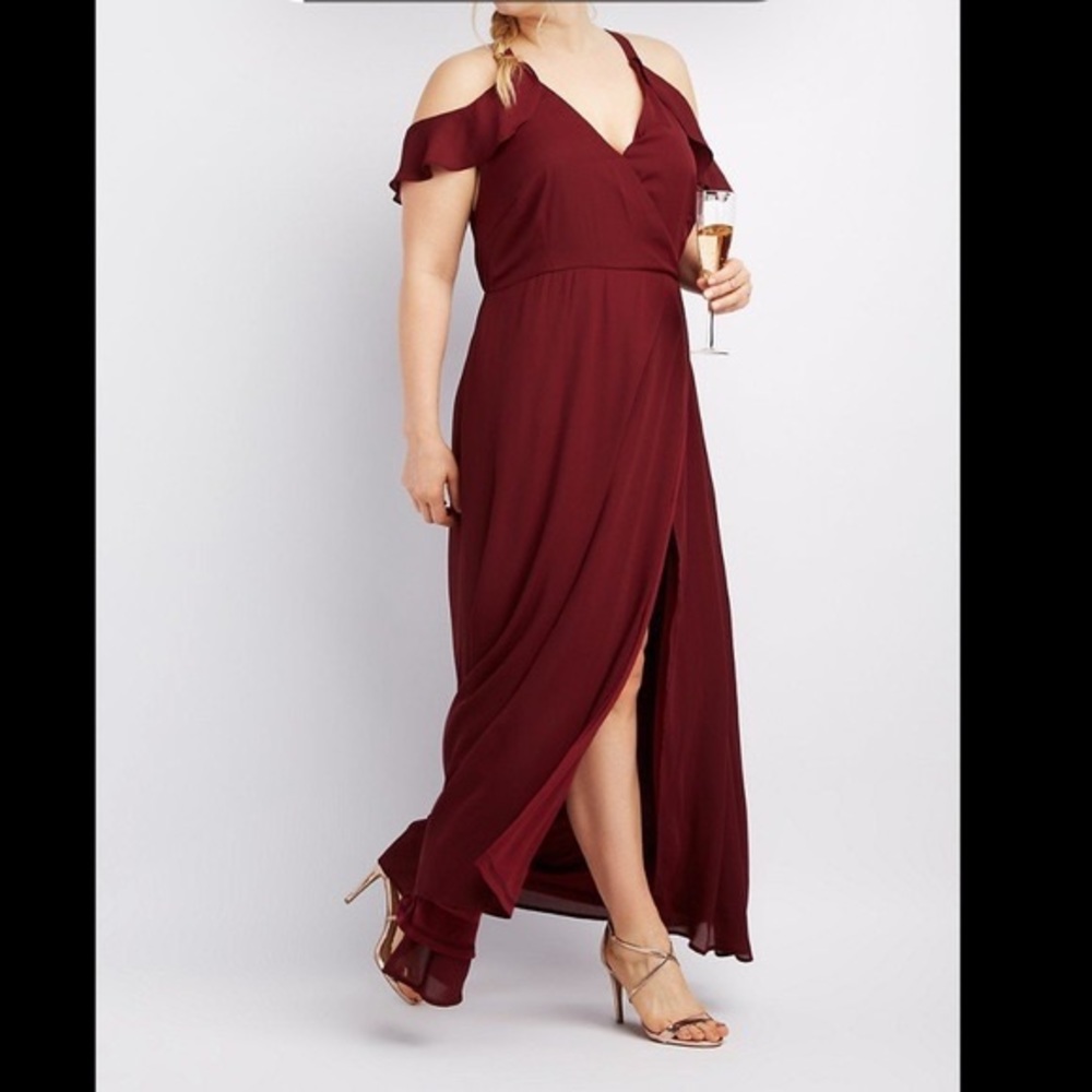 Burgundy Cold Shoulder Maxi Wedding Guest Dress